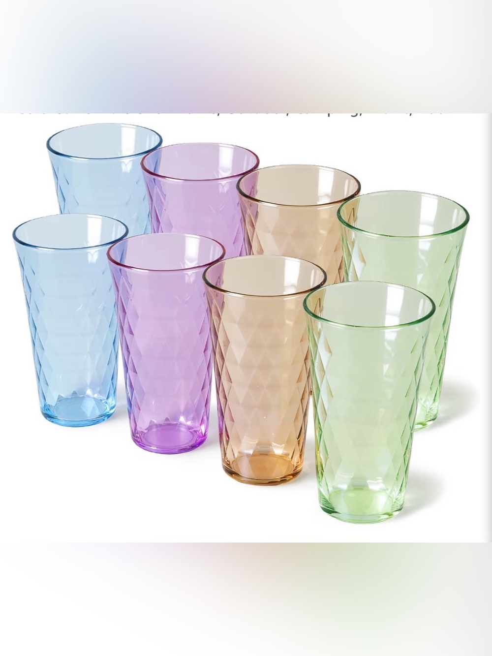 Unbreakable 20 Oz Plastic Drinking Glasses Set of 8  Jewel Tone Colors Tumblers